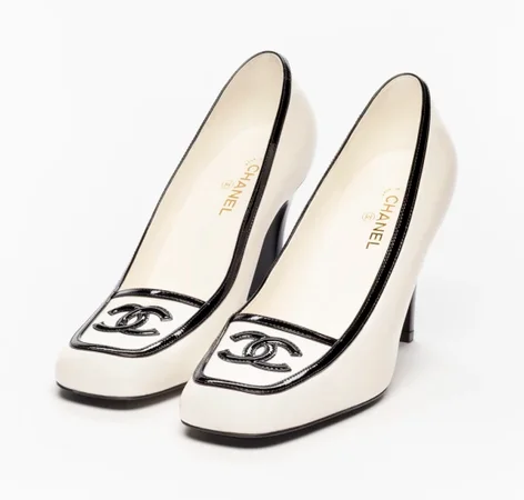 Chanel CC Logo Square Toe High Heel Pumps – White / Black - photo 5